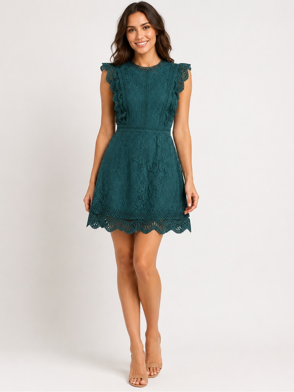 Lulus Teal Lace Fit & Flare Dress Size L Scalloped Hem
